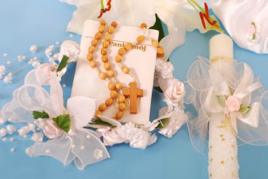 First holy communion-prayer book and rosary clipart