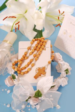 First holy communion-prayer book and rosary clipart