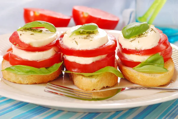 Ontbijt met mozzarella en tomaat — Stockfoto