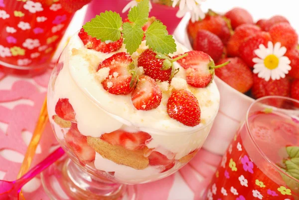 草莓提拉米苏甜点 — 图库照片