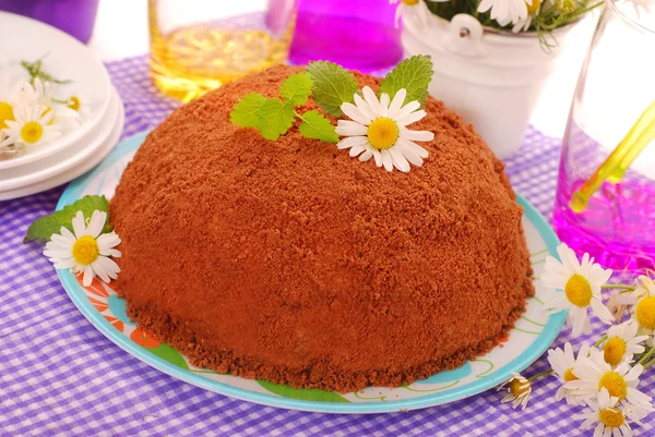 Bal vorm cake met crumble van chocolade topping — Stockfoto