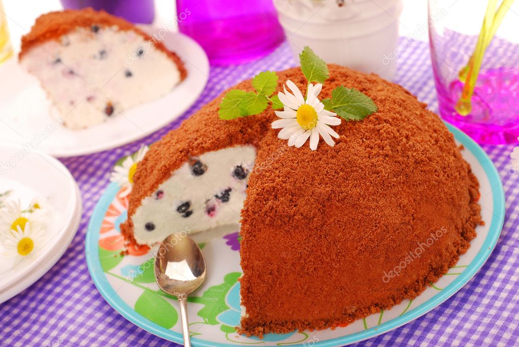 Blueberry cake with chocolate crumble topping