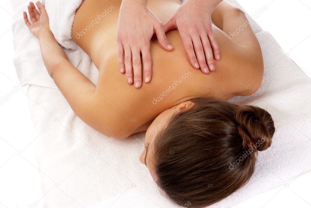 Unrecognizable woman receiving massage relax treatment close-up from male h