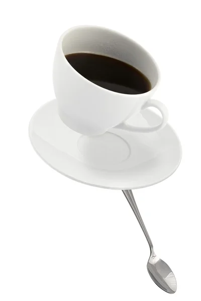 Falling coffee cup with spoon — Stock Photo, Image