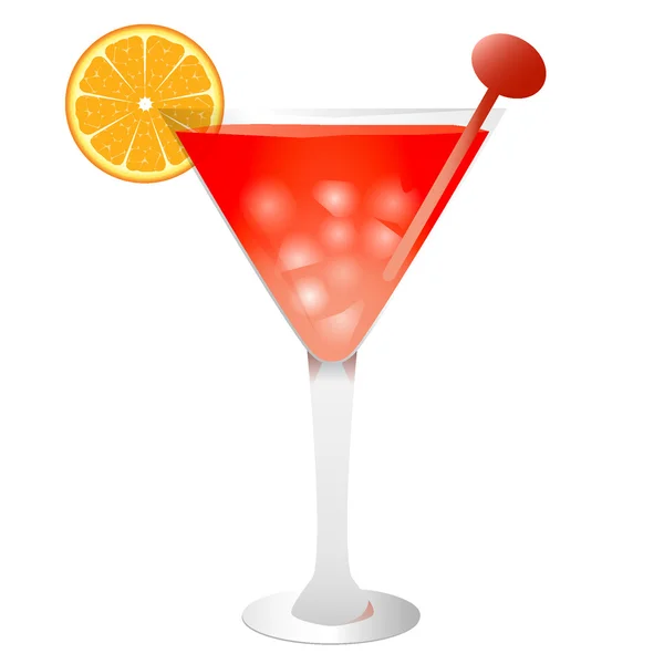 stock vector Red tropical cocktail with ice and orange