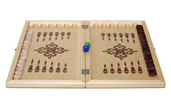 Classic wood backgammon box, isolated — Stock Photo, Image