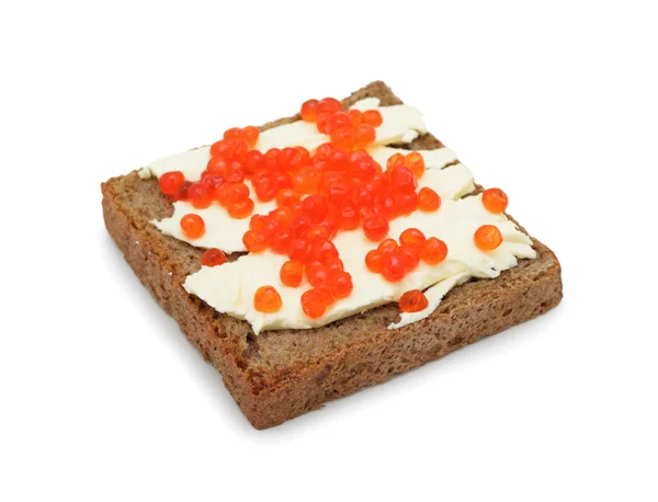 Sandwich with butter and salmon roe, isolated — Stock Photo, Image