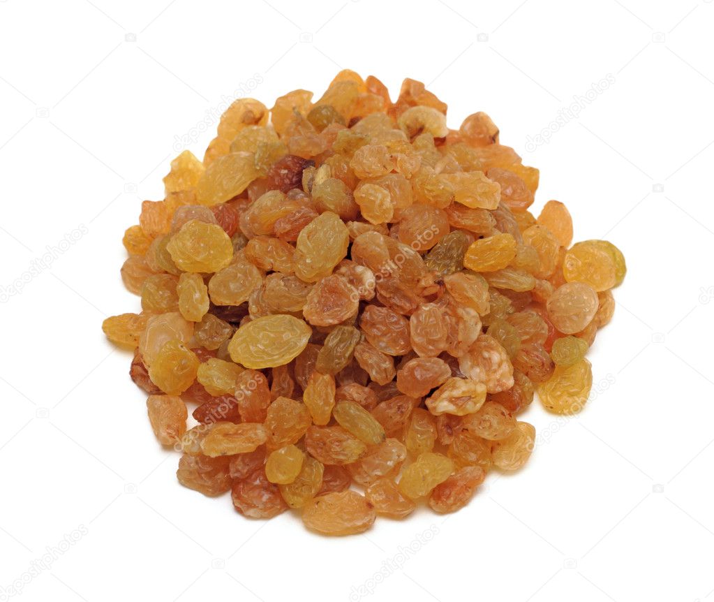 Pile of brown raisins, isolated