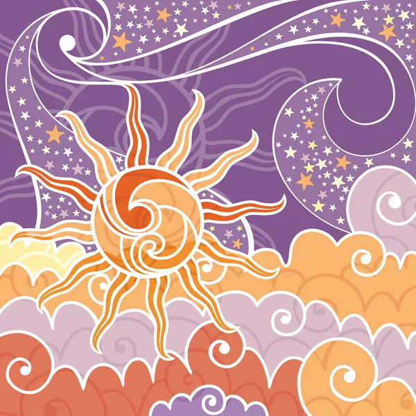 Hintergrund mit Sonne und Sternen — Stockvektor