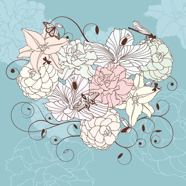 Beau coeur floral — Image vectorielle