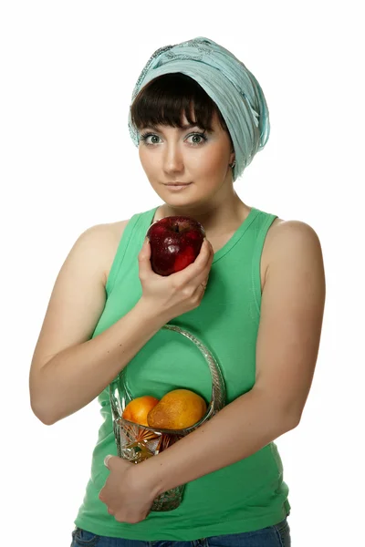 The beautiful girl with an apple — Stock Photo, Image