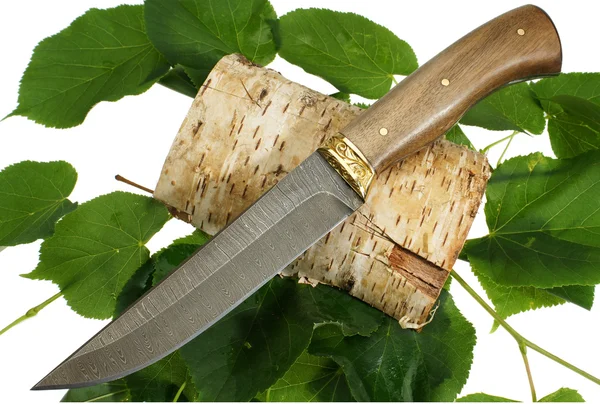 El cuchillo de caza sobre hojas verdes — Foto de Stock