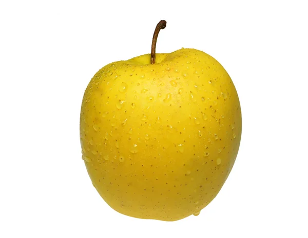 Žluté jablko na bílém pozadí — Stock fotografie