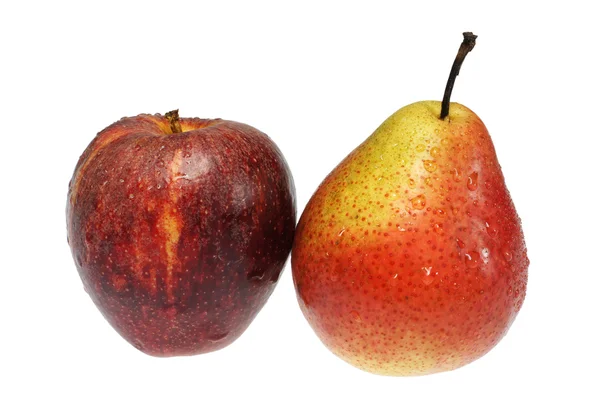 Яблуко і груша на білому тлі — стокове фото