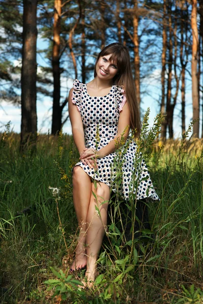 La hermosa chica en madera de otoño —  Fotos de Stock
