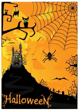 Vector Halloween background with bats spiders and owls clipart