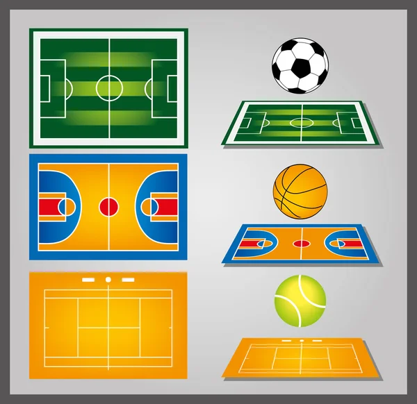 Sportvelden en sport ballen — Stockvector