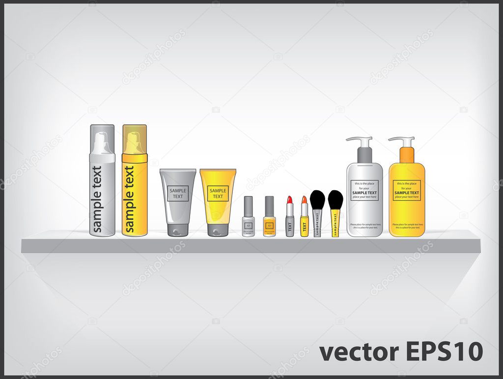 Vector cosmetic containers on the shelf