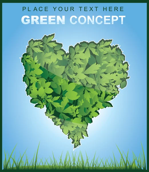 Φύλλα πράσινο έννοια με καρδιά από — Διανυσματικό Αρχείο