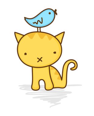 Cute bird sitting on a cat clipart