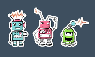 Cute robots sticker clipart