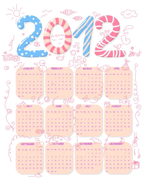 Schattig 2012 kalender — Stockvector
