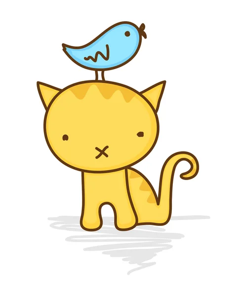 Cute vogels zittend op een kat — Stockvector