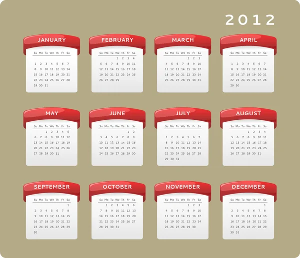 Kalendarz 2010, tydzień rozpoczyna się w niedzielę — Wektor stockowy