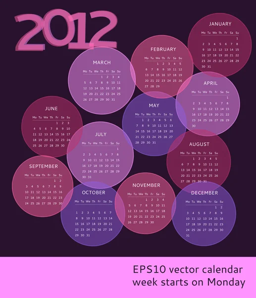 Календарь 2012, неделя начинается в понедельник — стоковый вектор