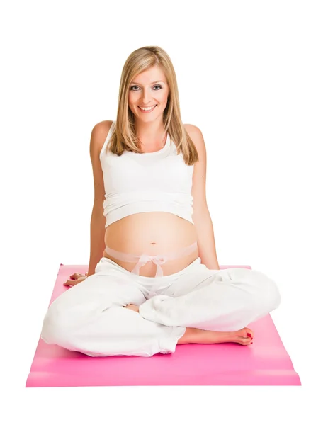 Mujer rubia embarazada aislada en blanco —  Fotos de Stock