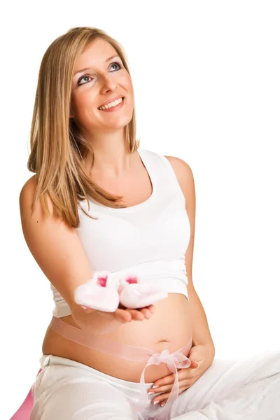 임신 금발 여자 흰색 절연 — 스톡 사진