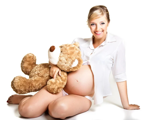 Terhes nő izolált fehér — Stock Fotó