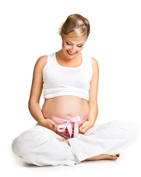 Donna incinta isolata su bianco — Foto Stock