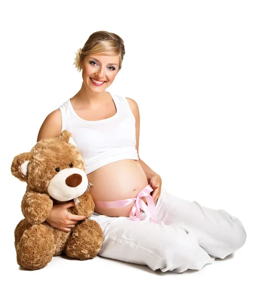 Terhes nő izolált fehér — Stock Fotó
