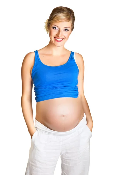 Hamile kadın beyazda izole edilmiş — Stok fotoğraf