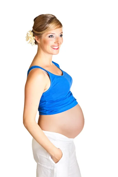 Pregnant woman isolated on white — Stock Photo, Image