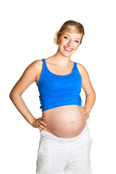 Mujer embarazada aislada en blanco — Foto de Stock