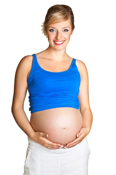 Pregnant woman isolated on white — Stock Photo, Image