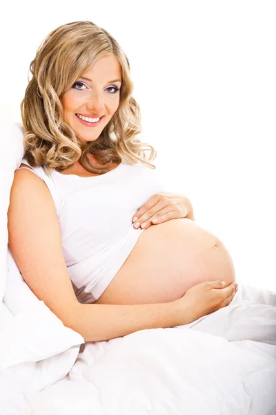 Wanita hamil terisolasi pada putih — Stok Foto