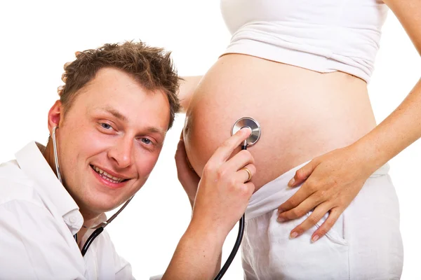 Terhes nő elszigetelt fehér emberrel — Stock Fotó