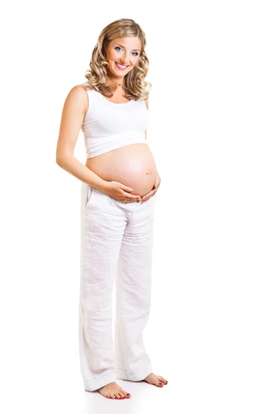 Έγκυος γυναίκα απομονωμένη σε λευκό — Φωτογραφία Αρχείου