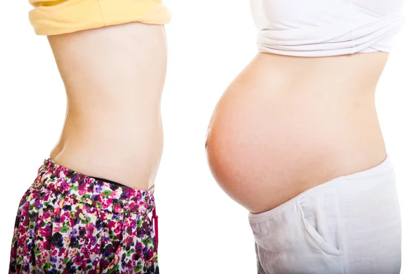 Comparação de barriga grávida e normal — Fotografia de Stock