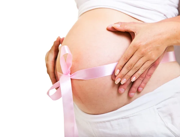 Homem e mulher grávida barriga isolada em branco — Fotografia de Stock