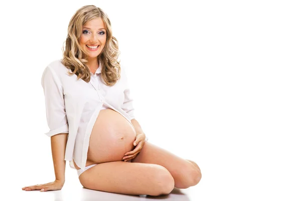 Hamile kadın beyazda izole edilmiş — Stok fotoğraf