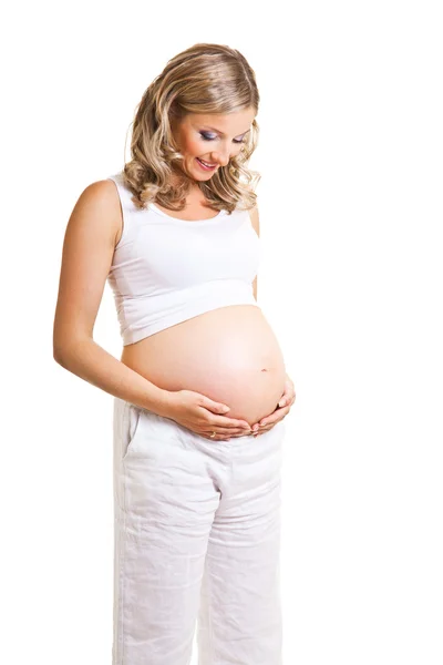 Pregnant woman isolated on white Stock Photo