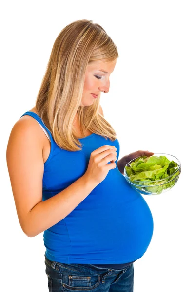 Mujer embarazada con verduras, aislada en blanco —  Fotos de Stock