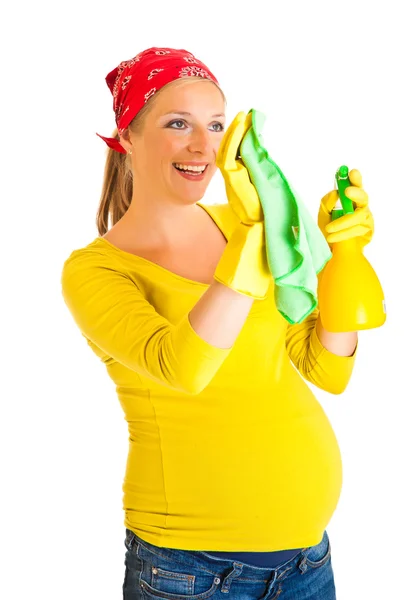 Hamile kadın temiz cam üzerine beyaz izole — Stok fotoğraf