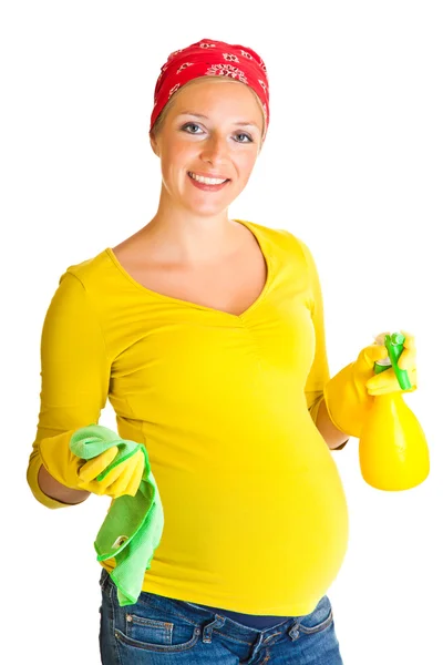 Pregnant woman clean glass isolated on white — Stock Photo, Image