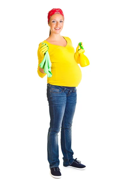 Pregnant woman clean glass isolated on white — Stock Photo, Image