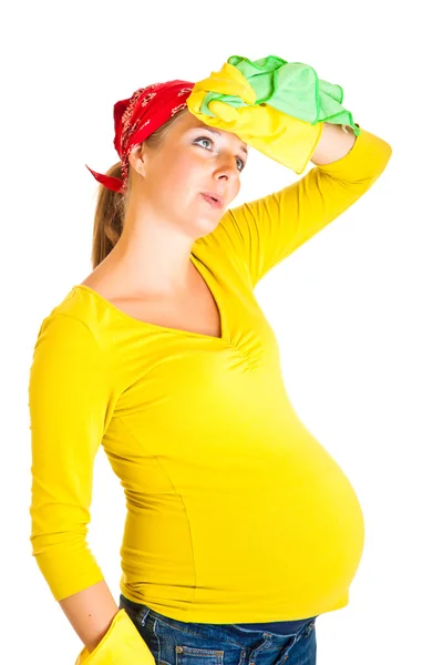 Donna incinta vetro pulito isolato su bianco — Foto Stock